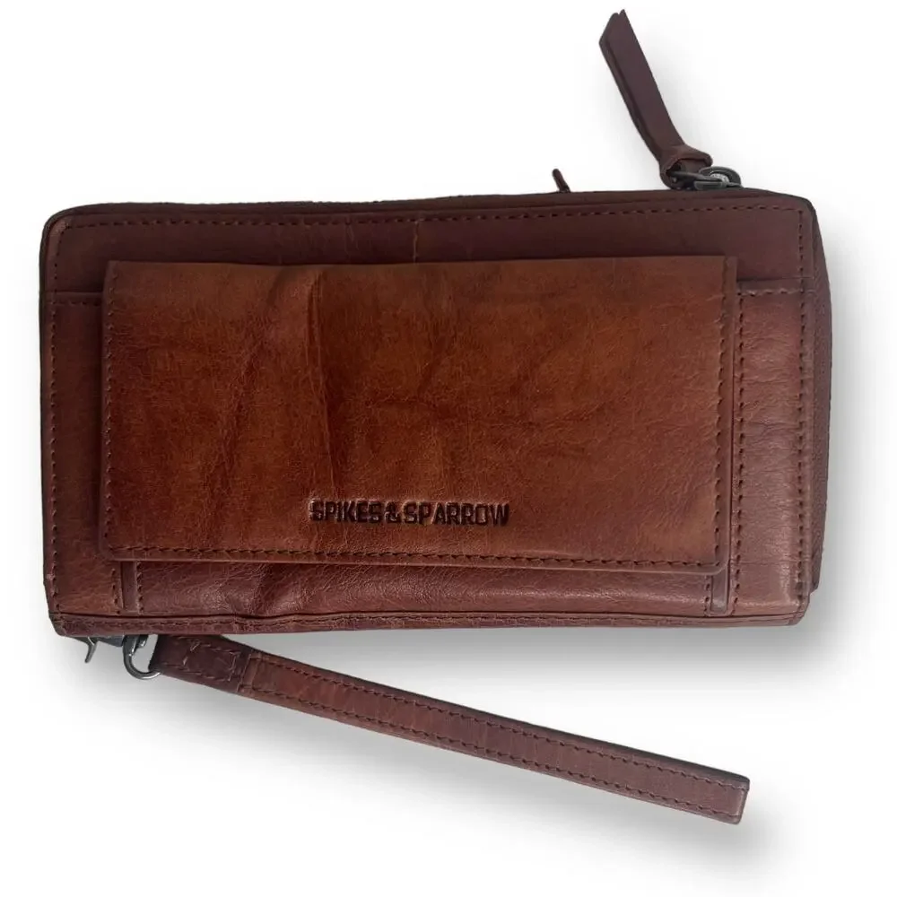 Spikes and Sparrow Brandy Brown Leather Aspen Wristlet Zip Wallet RFID Protected